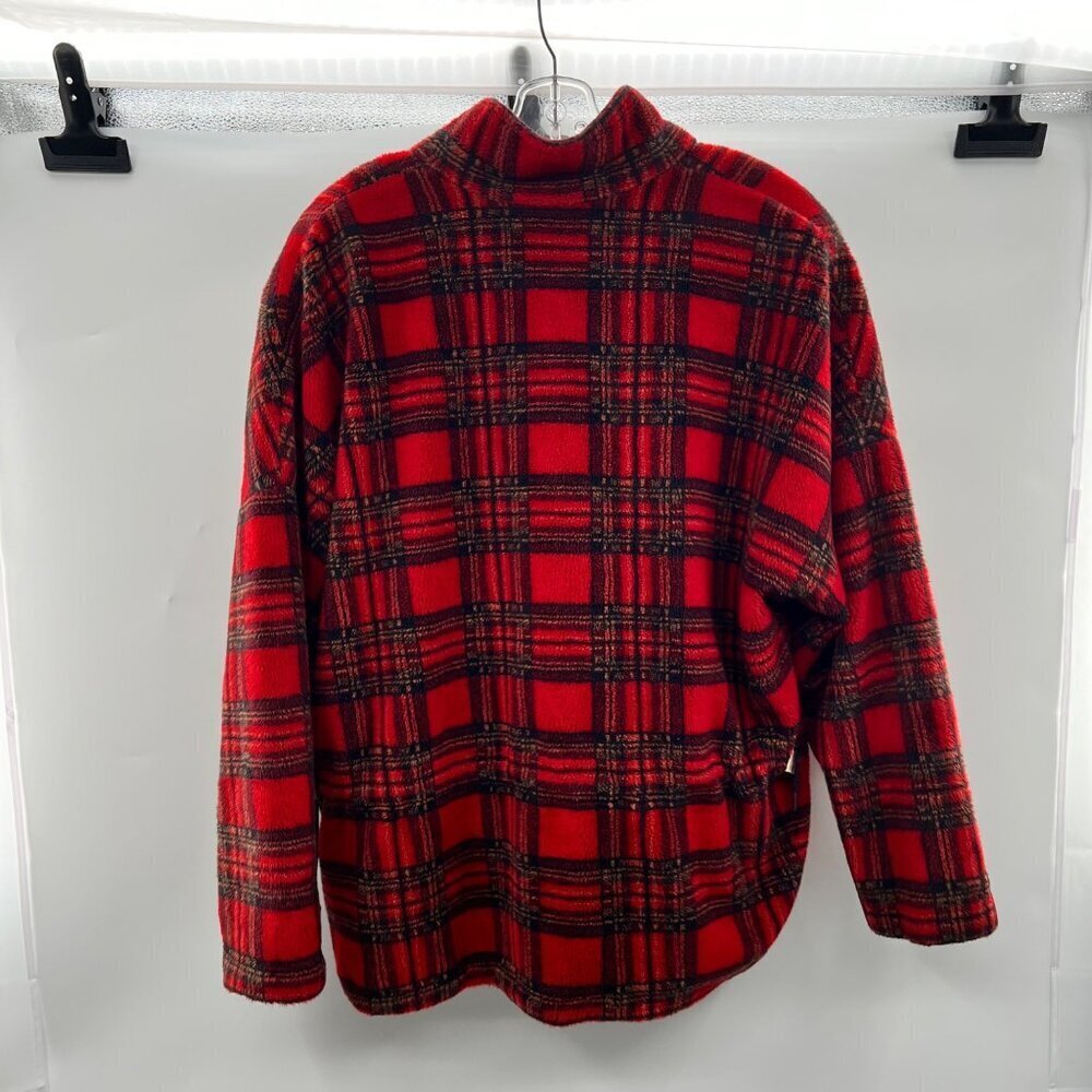 Kristen Blake Apres Plaid Fleece Jacket  Full Zip Red/Black Size Medium Pockets - Picture 7 of 9